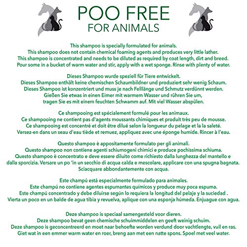 POO FREE Natural - CHAMPÚ para Caballos FANGOSOS - con Aloe Vera, ÁRBOL DE TÉ & NEEM - 250ml Sulfatos, Sin Parabenos, Sin Silicona. Concentrado, Limpia, Calma, Hidrata, Alivia.