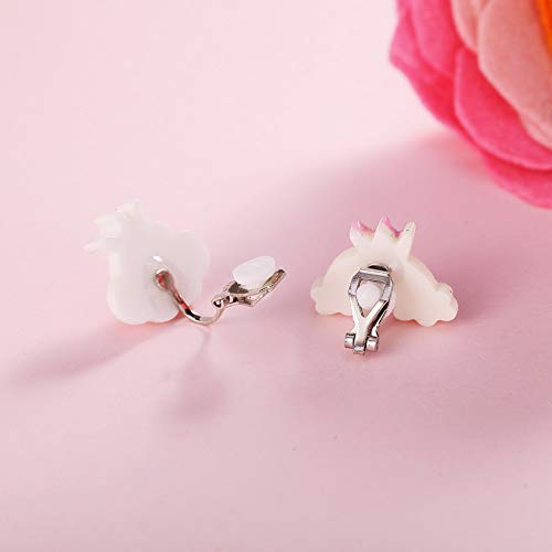 Powerking Aretes con Clip para niñas, aretes de joyería para niñas y aretes de Vestir de Princesa para niños, 6 Pares (Girl Earring-Unicorn)