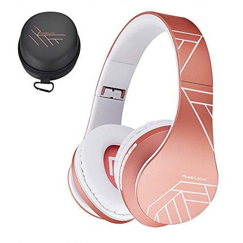 PowerLocus P2 – Auriculares Bluetooth inalambricos de Diadema Cascos Plegables, Casco Bluetooth con Sonido Estéreo Micro SD/TF, FM con micrófono y Audio Cable para Movil, PC, Tablet - Oro Rosa