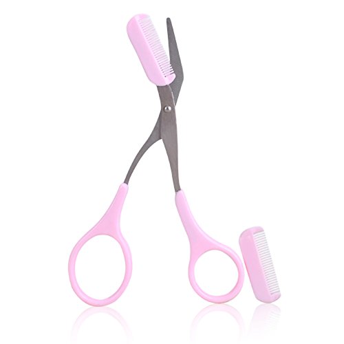 Precisión ceja Trimmer Peine/tijeras de cejas tijeras/cejas Grooming belleza herramientas Set con un libre ceja peine (color rosa)