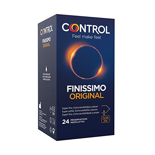 Preservativos Control Finissimo Original- Caja de condones muy finos, gama sensibilidad, lubricados, ajuste perfecto, sexo seguro, 24 unidades (pack ahorro)