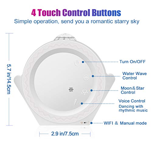 Proyector LED de cielo estrellado,ESHUNQI Luna estrella y Onda de Agua Lámpara de proyector de luz nocturna con Sonido Activado y Modo inalámbrico,Para Fiesta decoraciones de cumpleaños,Niños, Navidad