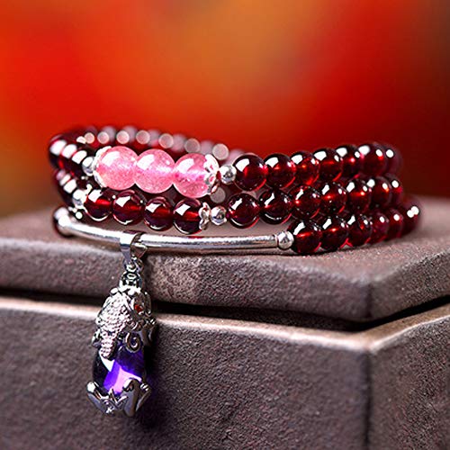 Pulsera De Granate Pulsera De Cuentas De Feng Shui Plata De Ley 925 Pi Xiu Charm Amulet Pulsera De Cuentas para Atraer Riqueza Y Buena Suerte Atraer Lucky Amulet Gift,D:6mm/0.23inch