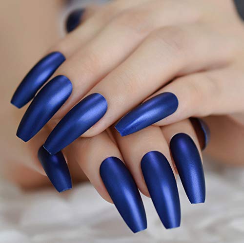 Puntas De Uñas SRTYH Dark Royal Blue Nails Prensa Mate Extra Larga En La Bailarina Uñas Postizas Frosted Sharp Fake Fingers Party Nails 1