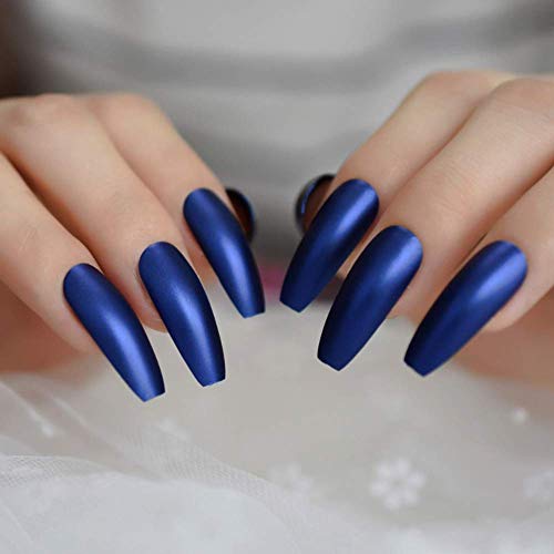 Puntas De Uñas SRTYH Dark Royal Blue Nails Prensa Mate Extra Larga En La Bailarina Uñas Postizas Frosted Sharp Fake Fingers Party Nails 1