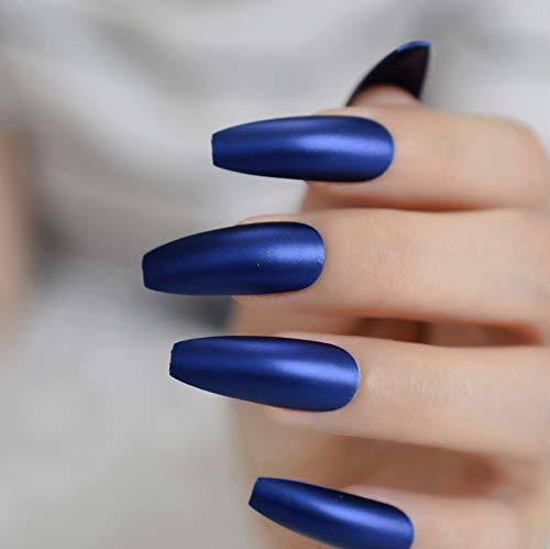 Puntas De Uñas SRTYH Dark Royal Blue Nails Prensa Mate Extra Larga En La Bailarina Uñas Postizas Frosted Sharp Fake Fingers Party Nails 1