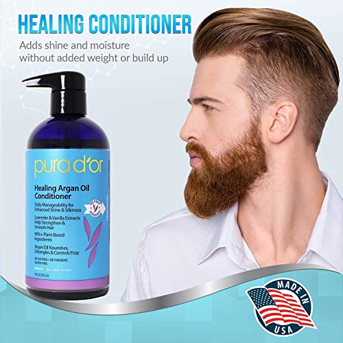 Pura D'Or Curación del acondicionador de tintorería, dañado, cabello maduro, elaborada con ingredientes naturales, todo tipo de cabello, hombres y mujeres, 473 ml (embalaje pueden variar)