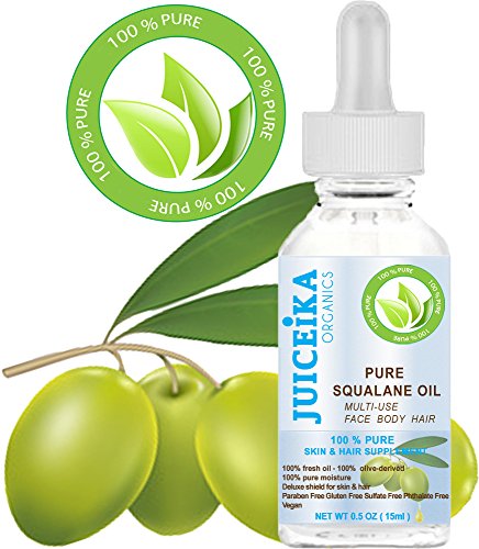 PURE SQUALANE OIL 100% Pure Moisturizer para el cuidado de la cara, el cuerpo, el cabello, los labios y las uñas. 0.5 Fl.oz.- 15 ml. por Juiceika Organic