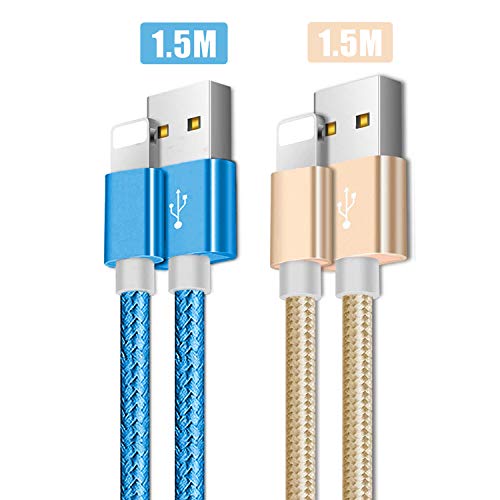 QIABBI Cable Phone, [2Pack] Cable Cargador Phone Nylon Trenzado Cable USB de Carga Rápida Compatible con iPhone 11 Pro/11 Pro Max/Xr/Xs/X/8/8 Plus/7/6s/6Plus/6/Pad/Pod y más (1.5M+1.5M)