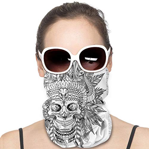 Q&SZ Sweatshirt Outdoor Headband Tattoo Decor Grunge Style Furious Looking Skull On A Brick Wall Illustration Art Print Black and White Scarf Neck Gaiter Face Bandana Scarf Head Scarf