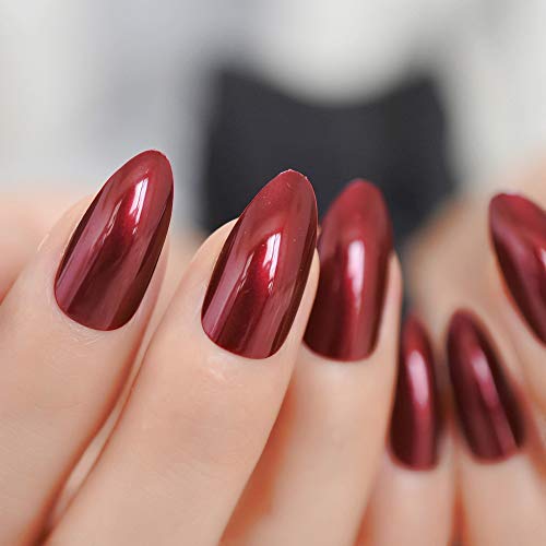 QULIN Uñas postizas Rojo medio Uñas postizas Vino tinto Brillante Noble Suave Uñas postizas Gel UV artificial Lady Fingers 24pcs