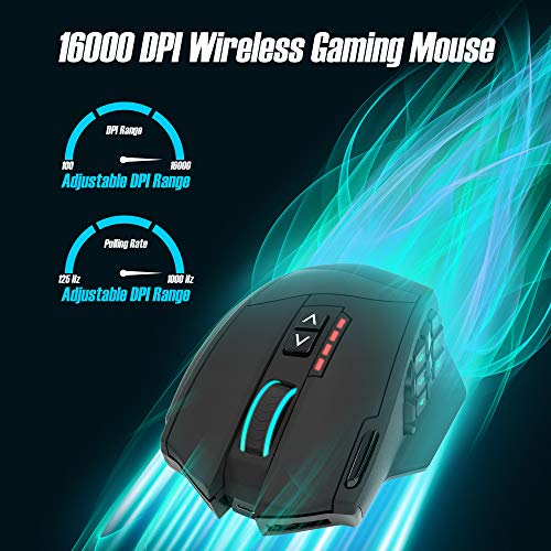 Ratón inalámbrico para juegos Gamspeed V8 Pro RGB MMO sin retraso, sensor óptico de 16,000 DPI, tecnología de transmisión de 2.4 GHz, iluminación RGB cromática, 16 botones programables