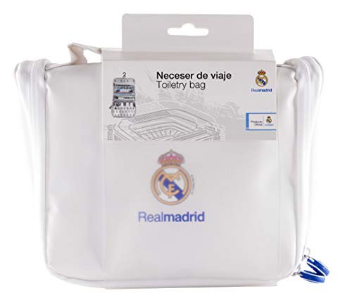 Real Madrid Neceser de Viaje - Producto Oficial del Equipo, con Percha para Colgar y Varias Alturas para Guardar Artículos de Aseo