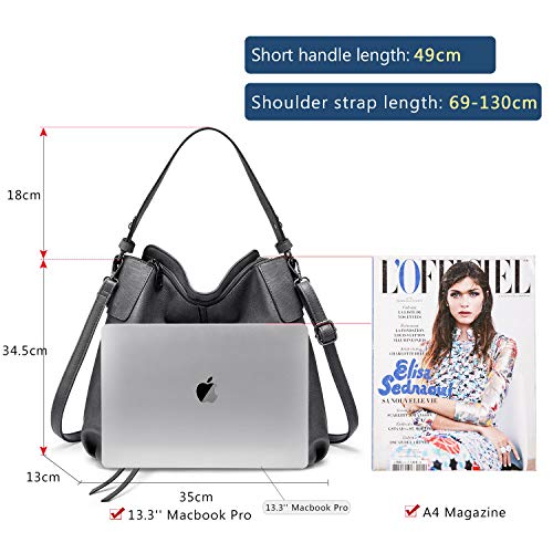 Realer Bolsos de Mujer Hobo Casual Grande Bolso Bandolera Polipiel Bolso Tote Bolso de Hombro Shopper Bolso de Cuero Sintetico Gris Oscuro