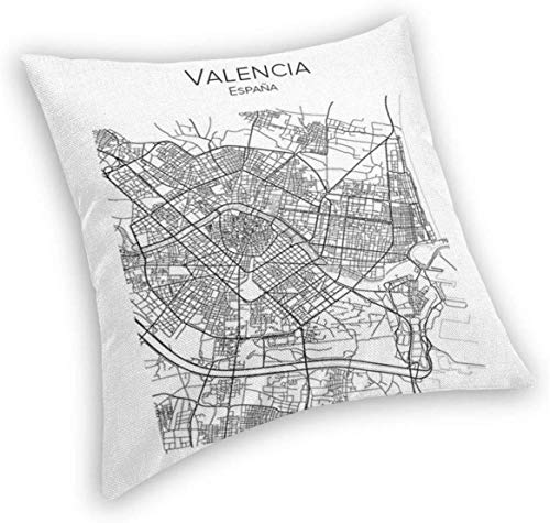 Redsheep Funda de almohada de terciopelo personalizado para viajes vintage Valencia Espana City Skyline Map Home Decor Fundas de cojín con cremallera para sofá