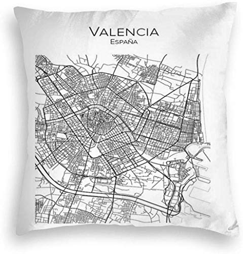 Redsheep Funda de almohada de terciopelo personalizado para viajes vintage Valencia Espana City Skyline Map Home Decor Fundas de cojín con cremallera para sofá