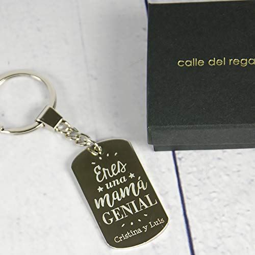 Regalo Personalizable para Madres: Llavero Grabado 'Eres una mamá Genial' Personalizado con el Texto Que tú Quieras