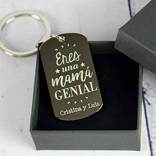 Regalo Personalizable para Madres: Llavero Grabado 'Eres una mamá Genial' Personalizado con el Texto Que tú Quieras