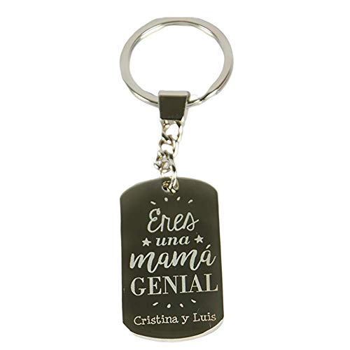 Regalo Personalizable para Madres: Llavero Grabado 'Eres una mamá Genial' Personalizado con el Texto Que tú Quieras