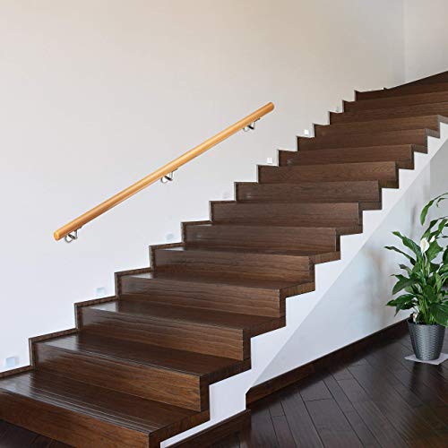 Relaxdays Pasamanos Escalera Rústica con Soportes, Madera de Haya, Natural, 150 cm