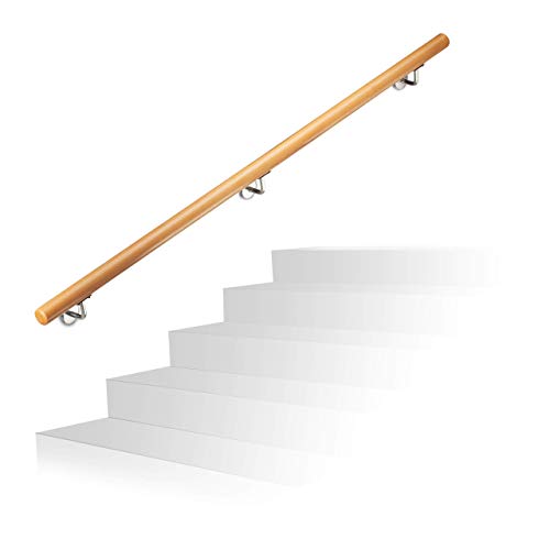 Relaxdays Pasamanos Escalera Rústica con Soportes, Madera de Haya, Natural, 150 cm