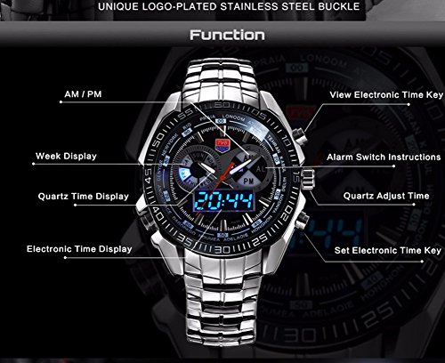 Reloj de pulsera LED para hombre, hora digital y analógica, estilo militar, impermeable y de acero con caja.