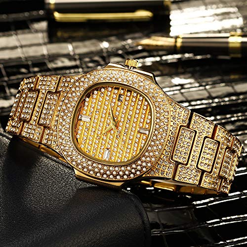 Reloj Hombres Bling Bling Joyería de Moda Cristal Diamante Diamante de imitación Relojes para Mujer Banda de Acero Pulsera Redonda Dial analógico Hip Hop Royalty Reloj