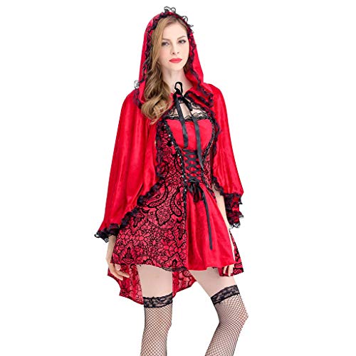 Reooly◕‿◕Cosplay Traje Rojo de Halloween de la Mujer compone el Vestido de Fiesta con Capa Sombrero