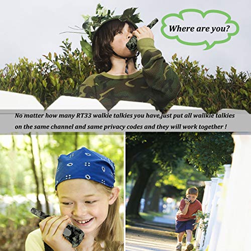 Retevis RT33 Walkie Talkie Niños PMR446 8 Canales LED Linterna Incorporada LCD Pantalla VOX 10 Tonos de Llamada Walkie-Talkie Juguete Regalo para Niños(Camuflaje, 1 par)