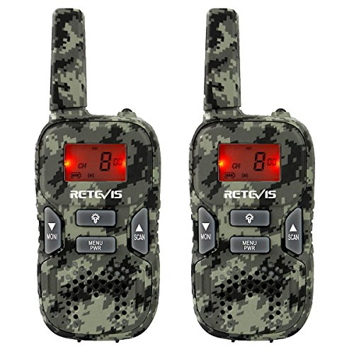 Retevis RT33 Walkie Talkie Niños PMR446 8 Canales LED Linterna Incorporada LCD Pantalla VOX 10 Tonos de Llamada Walkie-Talkie Juguete Regalo para Niños(Camuflaje, 1 par)