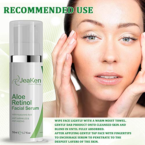 RETINOL SERUM FACIAL PIEL MIXTA - Botella de 50 ml Aloe Serum Retinol Puro - Retinol Puro Para La Cara - Fórmula Antienvejecimiento Para Arrugas, Líneas Finas Con Ácido Hialurónico y Vitamina E