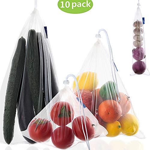 Reutilizables Ecológicas Bolsa de Malla,Bolsas Compra Reutilizables Ecológicas Bolsa de Malla para Almacenamiento Fruta Verduras Juguetes Lavable y Transpirable 4 Diversos Tamaños 10 Unidades.