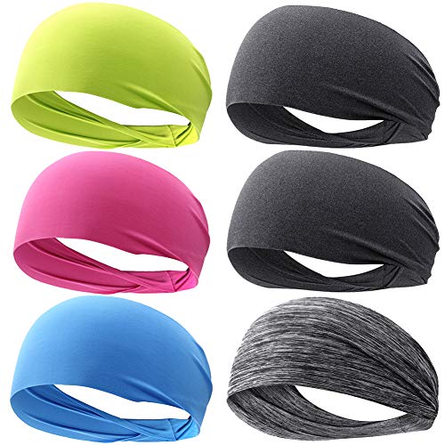 REYOK Deportes Diadema Corriente Diadema Deportiva Hombres Mujeres, Paquete de 6 Bandas elásticas para el Cabello, Antideslizante, Humedad, Diadema Ancha, Adecuado Yoga, Baloncesto, Ciclismo