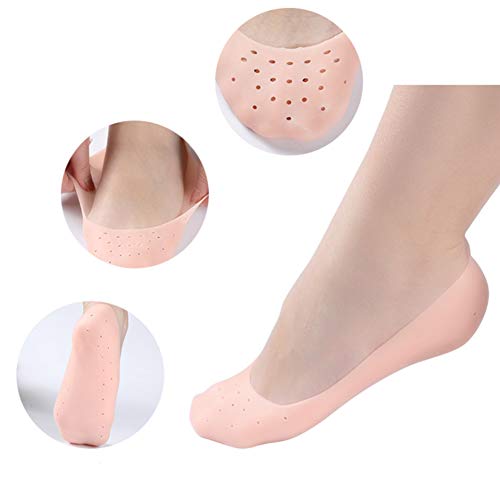 RHTR 2 Pares de Calcetines Hidratantes de Silicona, Calcetines Anti-Secos y anti-Agrietamiento para pies que Rejuvenecen la piel Protegen Suelas y Talones (Blanco sin agujeros)