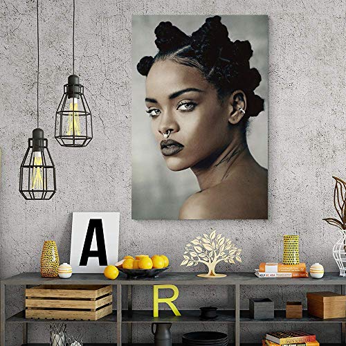 Rihanna Music Singer Superstar Dominering Hip Hop Pop Art Guapo Chica Linda Peinado Arte de Pared Diseño Original Pop Artwork Enmarcado para Sala de estar 50,8 x 76,2 cm