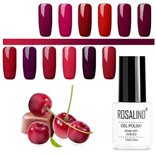 ROSALIND Juego de esmaltes de uñas de gel de color rojo y gris puro, lámpara UV/LED, semipermanente, de larga duración, 12 unidades, 7 ml