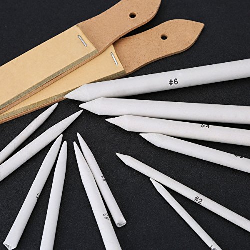 ROSENICE 12 Piezas Difuminos y Tortillones de Mezcla Set con 2 Piezas Sacapuntas de Lápiz de Papel de Lija para Accesorios de Dibujo Bosqueo