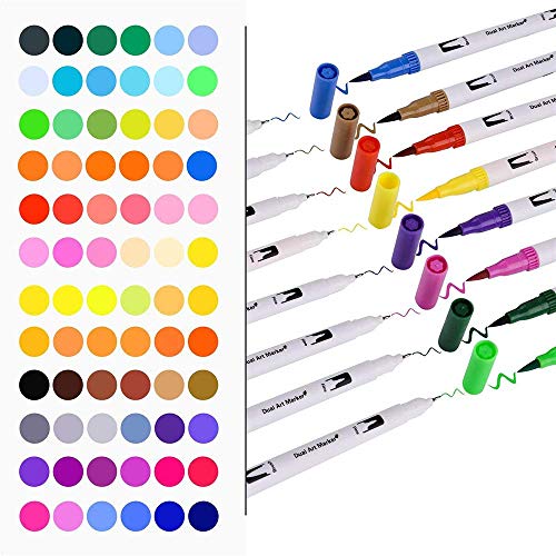 Rotuladores para colorear, 72 colores, punta de pincel de acuarela y punta fina para libros de colorear para adultos, dibujo, pintura, caligrafía