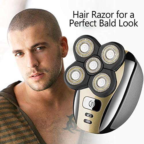 Roziaplus Electric Razor for Men - Kit de afeitado 5 en 1 para afeitado para hombre Bald Men Grooming Kit 5 en 1 Wet Dry Rotary Shavers Nose Hair Beard Trimmer Clippers Facial Cleansing Brush Cordless Waterproof USB Rechargeable