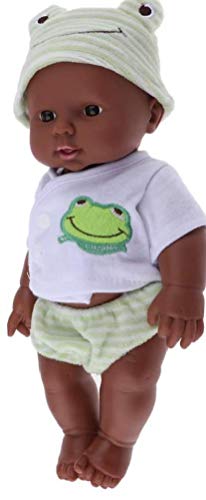 Rrunzfon 30cm Realista Huggable Vinilo Modelo De La Muñeca De La Muñeca Recién Nacido Africano Negro En La Ropa De Dormir De Los Niños Juguete Verde