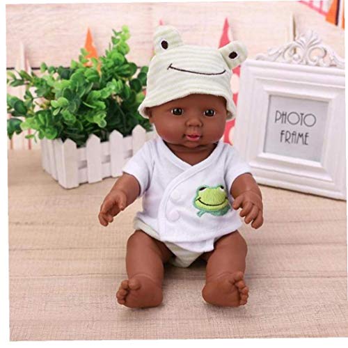 Rrunzfon 30cm Realista Huggable Vinilo Modelo De La Muñeca De La Muñeca Recién Nacido Africano Negro En La Ropa De Dormir De Los Niños Juguete Verde