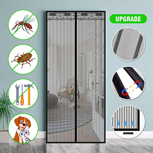 SAFETYON Mosquitera Puerta Magnetica, 100 x 220cm, Corredera Cortina Mosquitera Magnética para Puertas de Salón/Balcón/Corredor (Negro)