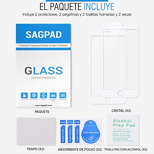 SAGPAD [2 Piezas] Cristal Templado para iPhone 6/ 6s, Cubierta Completa Vidrio Templado 9H Protector Pantalla Premium, Anti-Huella Digital, Anti-Burbujas par 6/6s (Blanco)