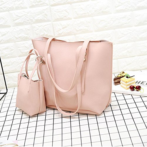 Saisiyiky Bolsos de Mujer Baratos Bolsos Bandolera de Mujer de Cuero de pu Bolsos Conjunto 4PCS - 1PC Bolsas de hombro + 1PC Bolsas Crossbody + 1PC Bolsas + 1PC Monedero (Rosa)