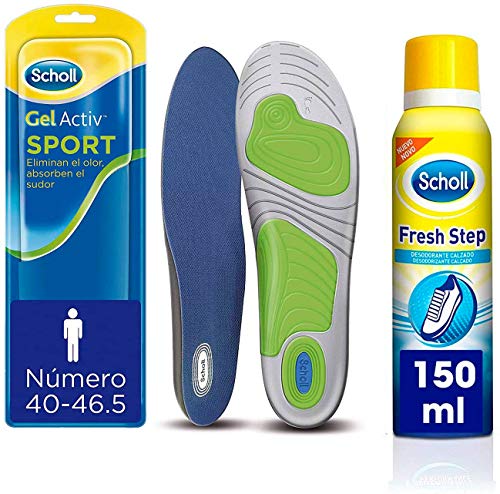 Scholl Plantillas Gelactiv Sport Hombre + Desodorante Spray para Calzado - 2 plantillas (Talla 40-46.5) + Spray 150ml