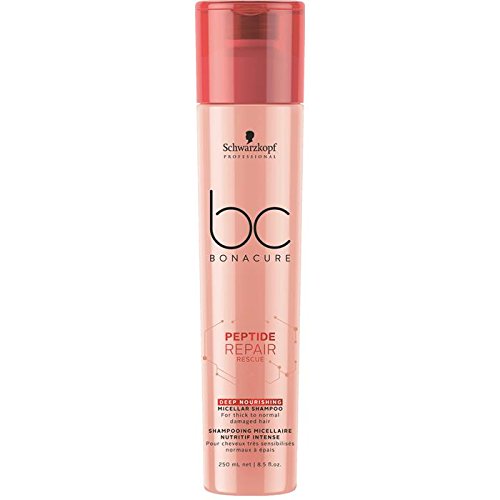 Schwarzkopf Professional BONACURE Peptide Repair Rescue Champú micelar nutritivo profundo, paquete de 3 unidades (3 x 250 ml)