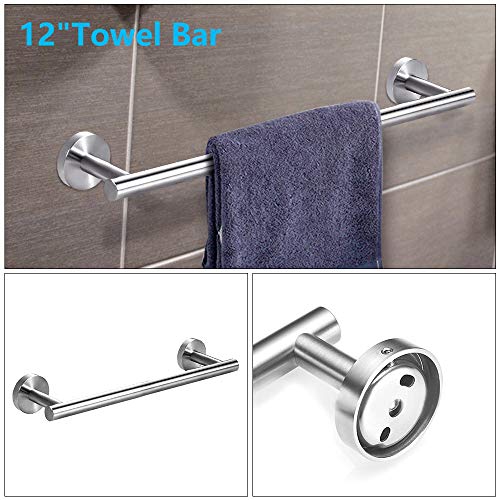 Set de herrajes para baño Powcan, cepillado acero inoxidable SUS 304 de acero inoxidable montado en la pared Inodoro Papel Titular Toalla Bar Gancho de bata (3pcs Bathroom Hardware Set)