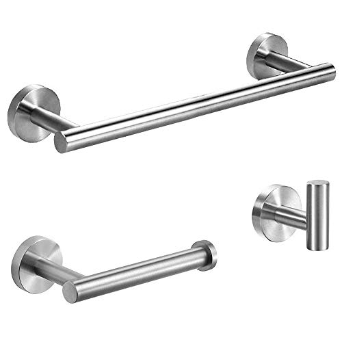 Set de herrajes para baño Powcan, cepillado acero inoxidable SUS 304 de acero inoxidable montado en la pared Inodoro Papel Titular Toalla Bar Gancho de bata (3pcs Bathroom Hardware Set)