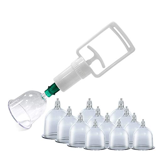 Set Ventosa Cupping Terapia Chinas,12 Vasos de Aire Vacio y Bomba, para Celulitis, Dolor de Espalda, Facial,Adelgazar