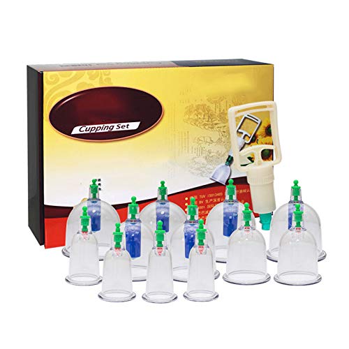 Set Ventosa Cupping Terapia Chinas,12 Vasos de Aire Vacio y Bomba, para Celulitis, Dolor de Espalda, Facial,Adelgazar